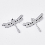 201 Stainless Steel Pendants, Smooth Surface, Dragonfly, Stainless Steel Color, 13x17.5x1mm, Hole: 1.5mm(STAS-N088-03)