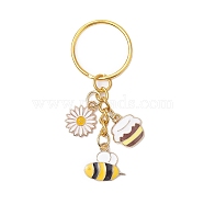 Alloy Enamel Keychain, with Iron Split Key Rings, Daisy & Bee, Golden, 6.8cm(KEYC-JKC00788)