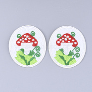 Computerized Embroidery Cloth Iron on/Sew on Patches, Appliques, Costume Accessories, Oval with Mushroom, Colorful, 64x53x1.5mm(FIND-T030-233)