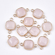 Natural Rose Quartz Links connectors, with Brass Findings, Square, Golden, 21x13x5~5.5mm, Hole: 2.5mm(G-S344-69L)