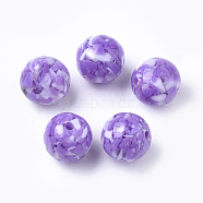 Resin Beads, Imitation Gemstone Chips Style, Round, Medium Purple, 18mm, Hole: 2.5mm(RESI-T026-18mm-04)