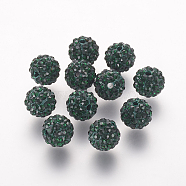 Polymer Clay Rhinestone Beads, Grade A, Round, Pave Disco Ball Beads, Emerald, 10x9.5mm, Hole: 1.5mm(X-RB-K050-10mm-C16)