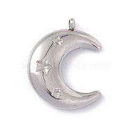 304 Stainless Steel Pendants, Double Horn/Crescent Moon with Star, Stainless Steel Color, 22.5x17.5x4mm, Hole: 1.5mm(STAS-E173-01P)
