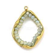 Faceted Natural Quartz Dyed Pendants, Irregular Oval Charms with Golden Plated 304 Stainless Steel Edge, Pale Green, 27x19x5mm, Hole: 1.4mm(STAS-K273-04G-04)