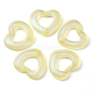 Luminous Transparent Acrylic Beads, Glow in the Dark, with Glitter Powder, Heart, Light Yellow, 26x29x5mm, Hole: 3mm(MACR-D024-19D)