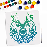 US 1Pc PET Hollow Out Drawing Painting Stencils, with 1Pc Art Paint Brushes, for DIY Scrapbook, Photo Album, Deer, 300x300mm(DIY-MA0003-23C)