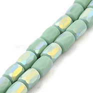 Frosted Imitation Jade Glass Beads Strands, AB Color Plated, Faceted, Column, Pale Green, 8x6mm, Hole: 1.4mm, about 80pcs/strand, 25.04''(63.6cm)(GLAA-P058-07B-10)