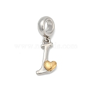 Brass European Dangle Charms, Heart Letter Large Hole Pendants, Platinum & Golden, Letter I, 25.5~30.5mm, Hole: 6mm(KK-Z097-01I-GP)