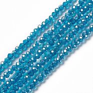 Electroplate Glass Beads Strands, AB Color Plated, Faceted Rondelle, Cadet Blue, 3x2mm, Hole: 0.5mm, about 165~170pcs/strand, 16.7 inch(EGLA-R048-2mm-17)