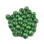 Dyed Natural Wood Beads, Round, Lead Free, Green, 12x11mm, Hole: 4mm(X-WOOD-Q006-12mm-05-LF)