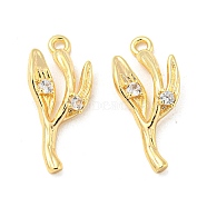 Brass Micro Pave Clear Cubic Zirconia Pendant, Leaf Charms, Real 18K Gold Plated, 21x9x2mm, Hole: 1.5mm(KK-H460-22G)