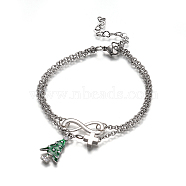 Christmas Theme, 304 Stainless Steel Multi-strand Charm Bracelets, with Alloy Enamel Pendants and Brass Findings, Christmas Trees, Green, 8-1/8 inch(20.5cm)(BJEW-JB04500-02)
