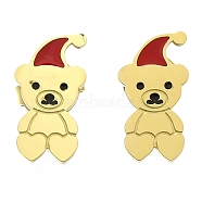 Ion Plating(IP) 304 Stainless Steel Enamel Stud Earrings, Real 14K Gold Plated, For Christmas, Bear, 13x7mm(EJEW-I316-04G-08)