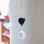 Glass Pendant Decorations, with Metal Finding and Natural Obsidian Chips, for Home Bedroom Hanging Decorations, 350mm(PW-WG6ADEE-05)