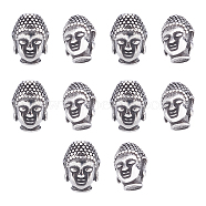 Buddhist 304 Stainless Steel Beads, Buddha Head, Antique Silver, 14x10x10mm, Hole: 1.8mm, 10pcs/box(STAS-UN0013-65AS)