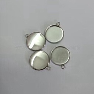 304 Stainless Steel Pendant Cabochon Settings(Only Polish the Outside but not the Inside), Plain Edge Bezel Cups, Flat Round, Stainless Steel Color, Tray: 14mm, 19x16x2mm, Hole: 2mm(STAS-G127-13-14mm-P01)