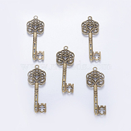 Tibetan Style Alloy Key Big Pendants, Lead Free, Nickel Free and Cadmium Free, Antique Bronze, 60mm long, 22mm wide, 2mm thick, hole: 2mm(X-MLF9750Y-NF)
