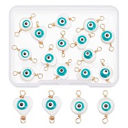 SUPERFINDINGS 20Pcs 2 Style Natural Freshwater Shell Links, with Copper Wire, Evil Eye, Real 18K Gold Plated, 18.5x9x2.5~3.5mm, Hole: 1.5~3.5mm, 10pcs/style(FIND-FH0003-10)