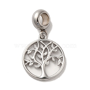 304 Stainless Steel European Dangle Charms, Large Hole Pendants, Flat Round with Tree of Life Pattern, Stainless Steel Color, 27mm, Pendant: 18x16x1.5mm, Hole: 4.5mm(STAS-G308-28P)