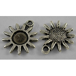 Tibetan Style Alloy Pendants, Lead Free and Cadmium Free and Nickel Free, Sunflower, Antique Silver, about 22mm long, 20mm wide, 2mm thick hole: 2mm(TIBEP-LF1377Y-1AS-NR)