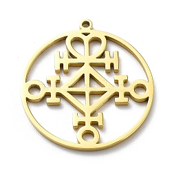 304 Stainless Steel Pendants, Laser Cut, Flat Round with Viking Love Rune Charm, Golden, 22x20x1mm, Hole: 1mm(STAS-D036-09G)