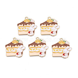 Alloy Enamel Pendants, Cadmium Free & Nickel Free & Lead Free, Light Gold, Cake with Rabbit, Saddle Brown, 29x28x2mm, Hole: 1.8mm(ENAM-N055-095)