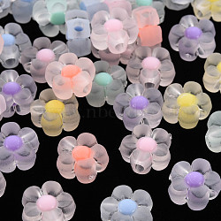 Transparent Acrylic Beads, Frosted, Bead in Bead, Flower, Mixed Color, 12x12.5x6mm, Hole: 2.5mm(X-TACR-S152-06C)