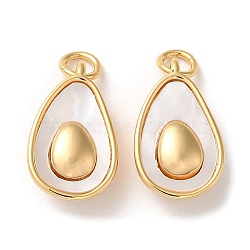 Brass Pave Shell Teardrop Pendants, Avocado Charms, Real 18K Gold Plated, 18x10.5x6mm, Hole: 3mm(KK-P239-13G)