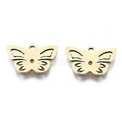 201 Stainless Steel Charms, Laser Cut, Butterfly, Golden, 9x14x1mm, Hole: 1.4mm(STAS-T044-201G)