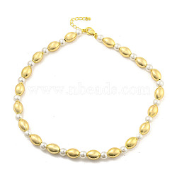 Brass Beaded Necklaces, with ABS Imitation Pearl Bead Necklaces, Cadmium Free & Lead Free, Long-Lasting Plated, Oval, Real 18K Gold Plated, 17.17 inch(436mm)(NJEW-P307-03G)