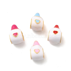Alloy Enamel European Beads, Large Hole Beads, Lead Free & Cadmium Free, Matter Gold Color, Feeder, Mixed Color, 14x8.5x9mm, Hole: 4.5mm(ENAM-K067-081MG)