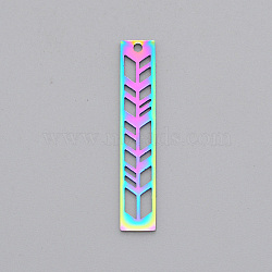 Ion Plating(IP) 201 Stainless Steel Pendants, Laser Cut, Rectangle with Arrow, Rainbow Color, 35x6x1mm, Hole: 1.5mm(STAS-S105-LA481)
