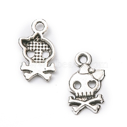 Tibetan Style Alloy Pendants, Skull, Antique Silver, 16x9x2mm(SKUL-PW0002-134AS)