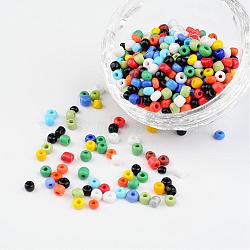 6/0 Opaque Colours Round Glass Seed Beads, Mixed Color, Size: about 4mm in diameter, hole:1.5mm, about 495pcs/50g(X-SEED-A010-4mm-51)