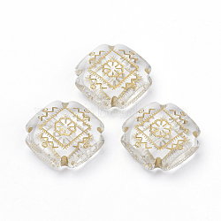 Plating Transparent Acrylic Beads, Golden Metal Enlaced, Square, Clear, 22x22x8mm, Hole: 2mm(X-PACR-Q115-46)