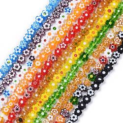 Handmade Millefiori Glass Bead Strands, Flower, Colorful, 6.4~9x3.2mm, Hole: 1mm, about 56pcs/Strand, 15.75''(40cm)(LAMP-J035-8mm)