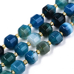Natural Agate Beads Strands, Faceted, with Seed Beads, Dyed, Round, Dodger Blue, 10.5x9.5mm, Hole: 1.2mm, about 31~32pcs/strand, 14.96 inch(38cm)(G-T131-82B-17)
