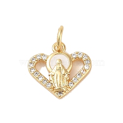 Brass Micro Pave Clear Cubic Zirconia Pendants, with Enamel and Jump Ring, Real 18K Gold Plated, Heart, 12x12.5x2mm, Hole: 3mm(KK-E111-31D-G)