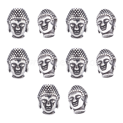 Buddhist 304 Stainless Steel Beads, Buddha Head, Antique Silver, 14x10x10mm, Hole: 1.8mm, 10pcs/box(STAS-UN0013-65AS)