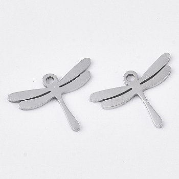 201 Stainless Steel Pendants, Smooth Surface, Dragonfly, Stainless Steel Color, 13x17.5x1mm, Hole: 1.5mm