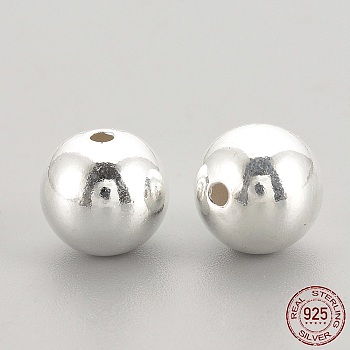 925 Sterling Silver Beads, Round, Silver, 6x5.5mm, Hole: 1.5mm