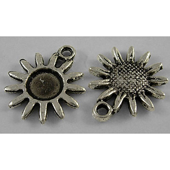 Tibetan Style Alloy Pendants, Lead Free and Cadmium Free and Nickel Free, Sunflower, Antique Silver, about 22mm long, 20mm wide, 2mm thick hole: 2mm