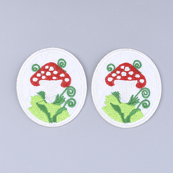 Computerized Embroidery Cloth Iron on/Sew on Patches, Appliques, Costume Accessories, Oval with Mushroom, Colorful, 64x53x1.5mm