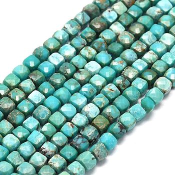 Natural HuBei Turquoise Beads Strands, Faceted, Cube, 4~4.5x4~4.5x4~4.5mm, Hole: 0.8mm, about 94~96pcs/strand, 15.12~15.47 inch(38.4~39.3cm)