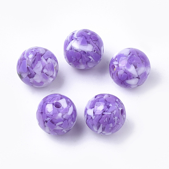 Resin Beads, Imitation Gemstone Chips Style, Round, Medium Purple, 18mm, Hole: 2.5mm