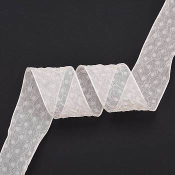 20 Yards Polyester Mesh Ribbon, Pleated Polka Dot Ribbon for Wedding, Gift, Party Decoration, Misty Rose, 1-5/8 inch(42mm), about 20.00 Yards(18.29m)/Roll
