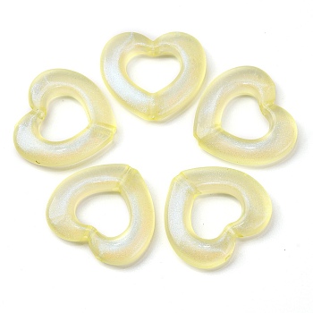 Luminous Transparent Acrylic Beads, Glow in the Dark, with Glitter Powder, Heart, Light Yellow, 26x29x5mm, Hole: 3mm