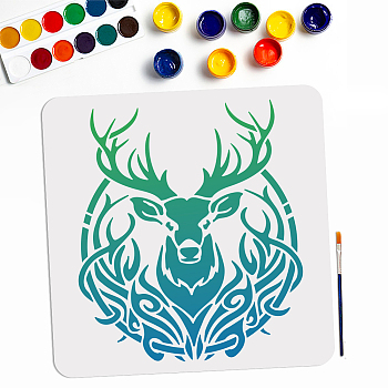US 1Pc PET Hollow Out Drawing Painting Stencils, with 1Pc Art Paint Brushes, for DIY Scrapbook, Photo Album, Deer, 300x300mm
