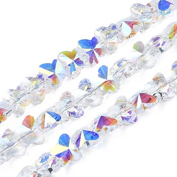 Electroplate Transparent Glass Beads Strands, AB Color Plated, Faceted, Butterfly, Clear AB, 8x10x6mm, Hole: 1mm, about 100pcs/strand, 28.35 inch(72cm)