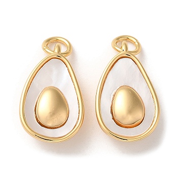 Brass Pave Shell Teardrop Pendants, Avocado Charms, Real 18K Gold Plated, 18x10.5x6mm, Hole: 3mm